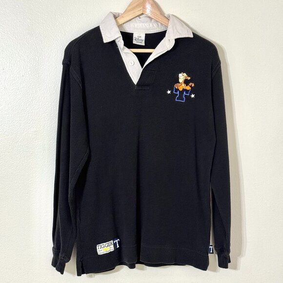 Vtg Disney Store Winnie the Pooh Tigger Waffle Henley Shirt Contrast Collar - Picture 1 of 16